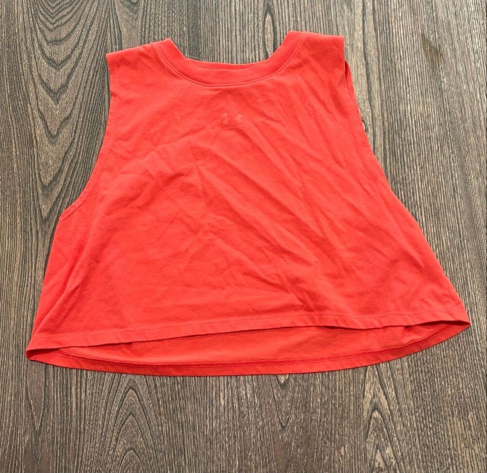 Under Armour Womens Crop Muscle Tank Top Crew Neck Loose Fit Coral Red Size M